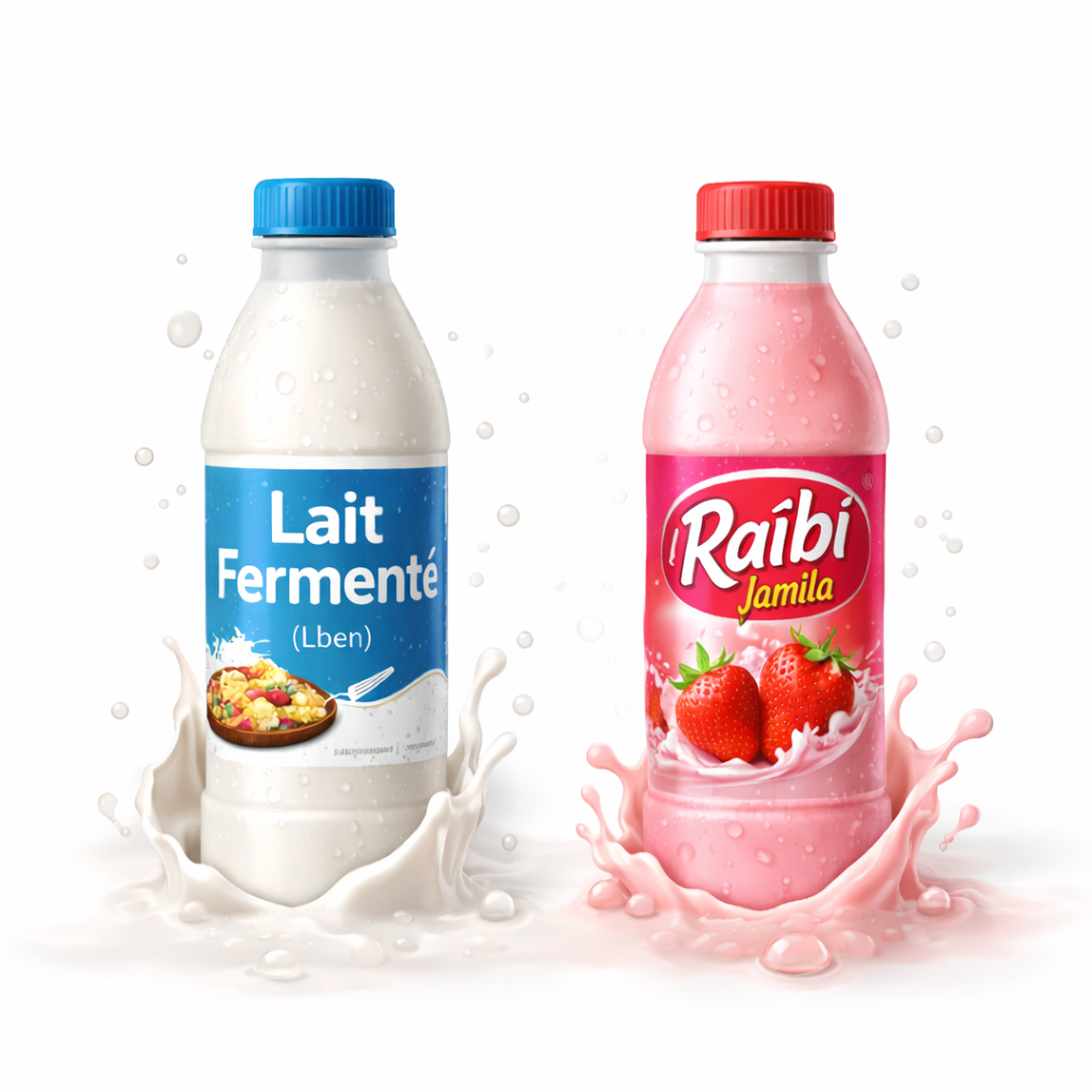 Lait fermenté Lben traditionnel et boisson Raïbi Jamila pour accompagner le couscous et les pauses fraîcheur.
