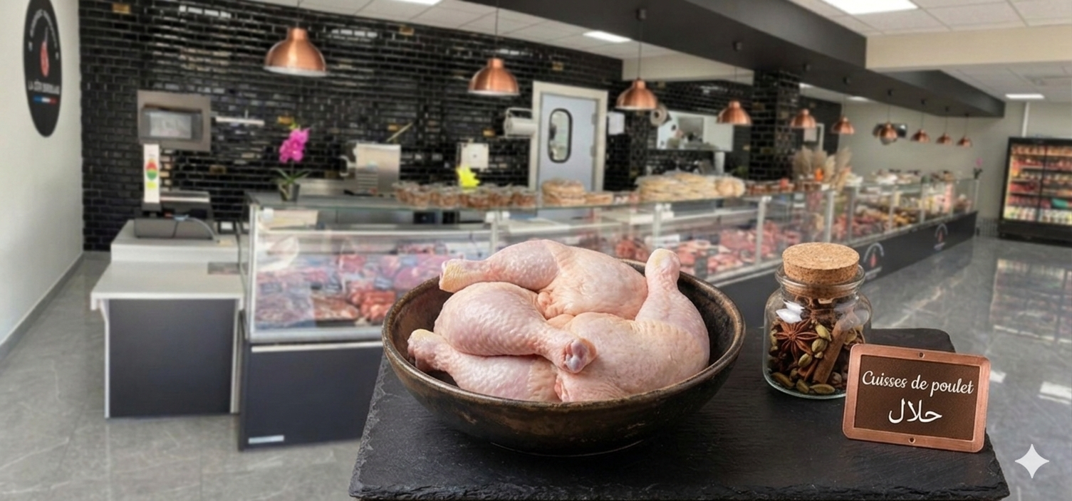 Poulet fermier entier élevé en plein air certifié Halal pour rôti dominical savoureux.