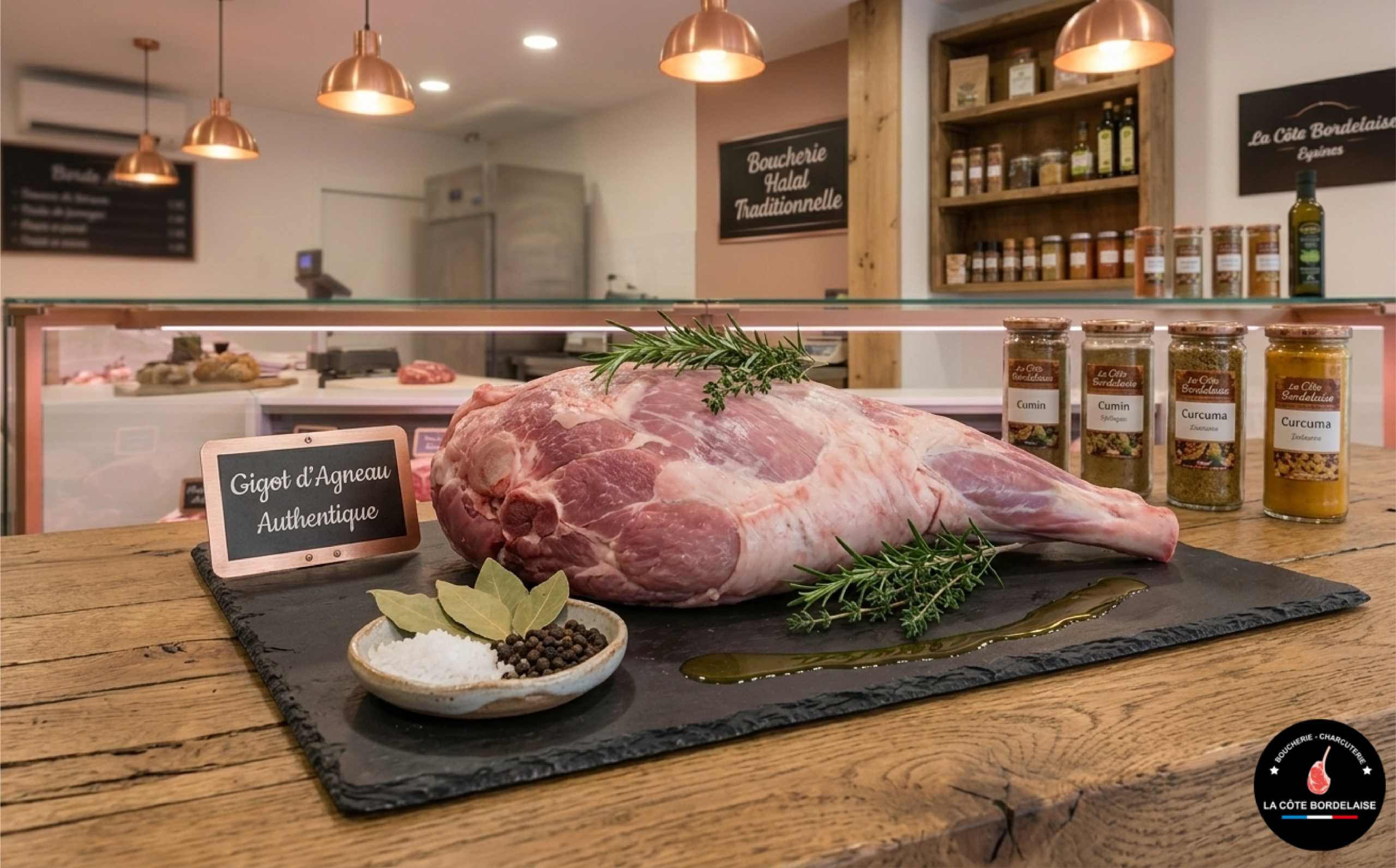 Gigot d'agneau entier de sélection Halal idéal pour rôtis et repas de fête à Bordeaux.
